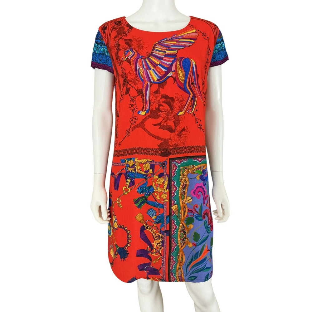 Desigual Koda Dress Size 40 Shift Mini Patchwork BOHO Scarf Print Festival Artsy - Picture 4 of 16